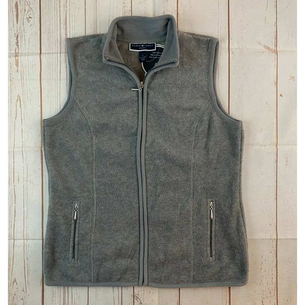Karen Scott Size Small Sport Vest Womens Grey Zeroproof Fleece Lightweight Gray